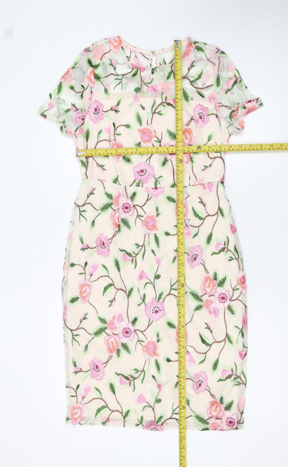 Dorothy Perkins Women Ivory Floral Embroidered Sheath Dress Size 10