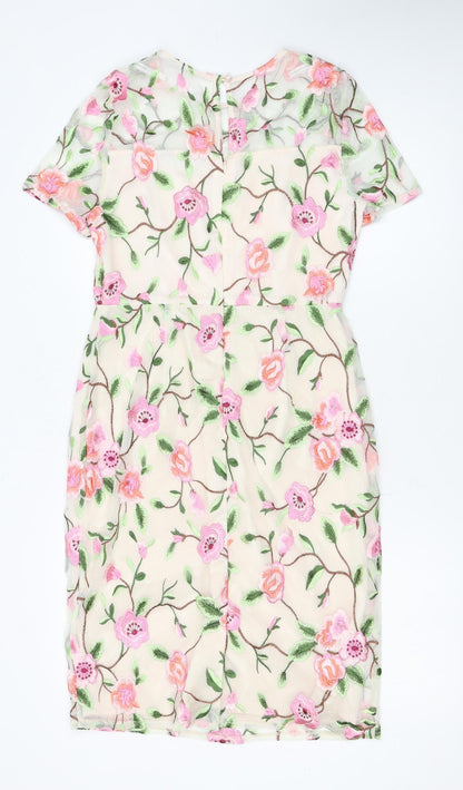 Dorothy Perkins Women Ivory Floral Embroidered Sheath Dress Size 10