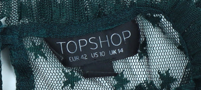 Topshop Women's Green Mesh A-Line Dress Size 14 Long Sleeve Partywear
