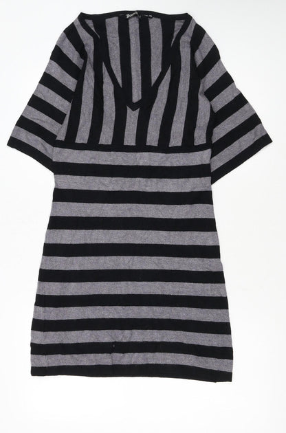 Brave Soul Women’s Grey Black Striped Short Knit Shift Dress S