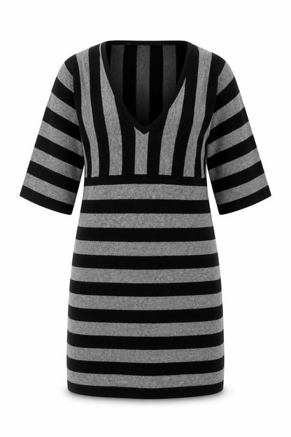 Brave Soul Women’s Grey Black Striped Short Knit Shift Dress S