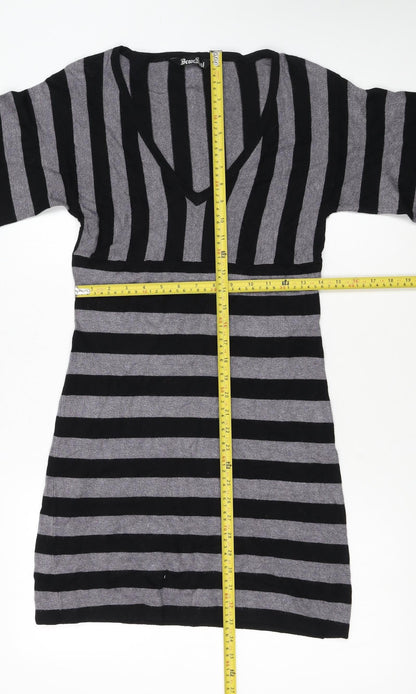 Brave Soul Women’s Grey Black Striped Short Knit Shift Dress S