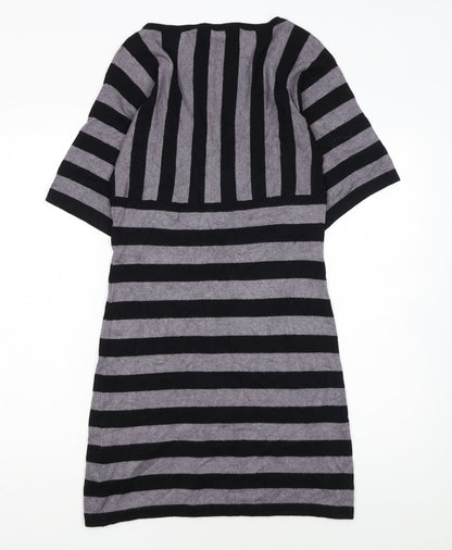 Brave Soul Women’s Grey Black Striped Short Knit Shift Dress S