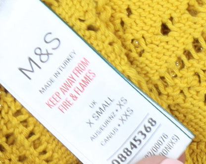 Marks and Spencer Womens Yellow Crochet Knit Open Vest XS