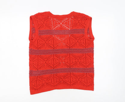 Marks and Spencer Women Red Open Knit Boho Tassel Vest XS