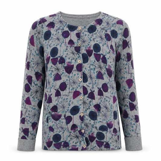 Front view of Mantaray Women’s Grey Floral Cotton Cardigan, size UK 8