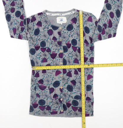 Mantaray Women’s Grey Floral Cotton Cardigan Size 8