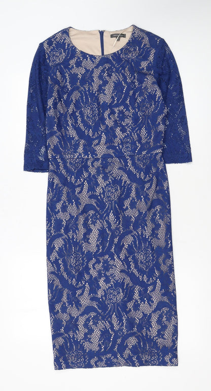 Pied a Terre Womens Blue Lace Sheath Dress Size 10 Partywear