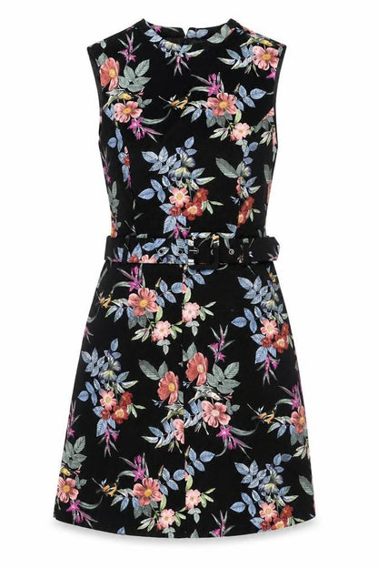 Oasis Women’s Black Floral A-Line Belted Sleeveless Dress UK 8