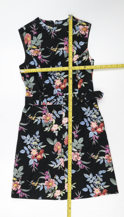 Oasis Women’s Black Floral A-Line Belted Sleeveless Dress UK 8