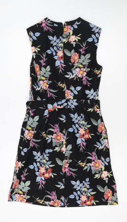 Oasis Women’s Black Floral A-Line Belted Sleeveless Dress UK 8