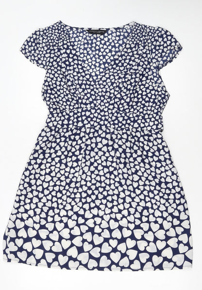 Dorothy Perkins Women Blue Heart Print Fit & Flare Dress Size 14