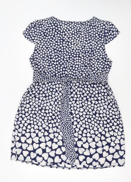 Dorothy Perkins Women Blue Heart Print Fit & Flare Dress Size 14