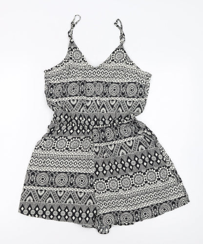 H&M Divided Women's Black & White Sleeveless Playsuit Size 8 Viscose