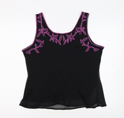 Jacques Vert Women Black Beaded Camisole Tank Top Size 16