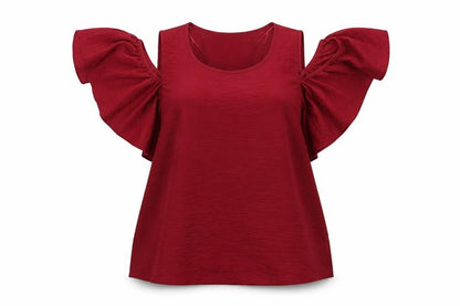 Papaya Womens Red Cold Shoulder Flutter Sleeve Blouse Size 14