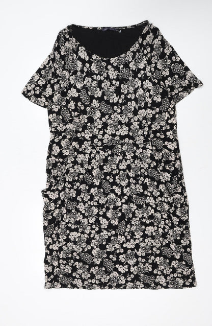 Marks and Spencer Women Black Floral Shift Knee Length Dress Size 18