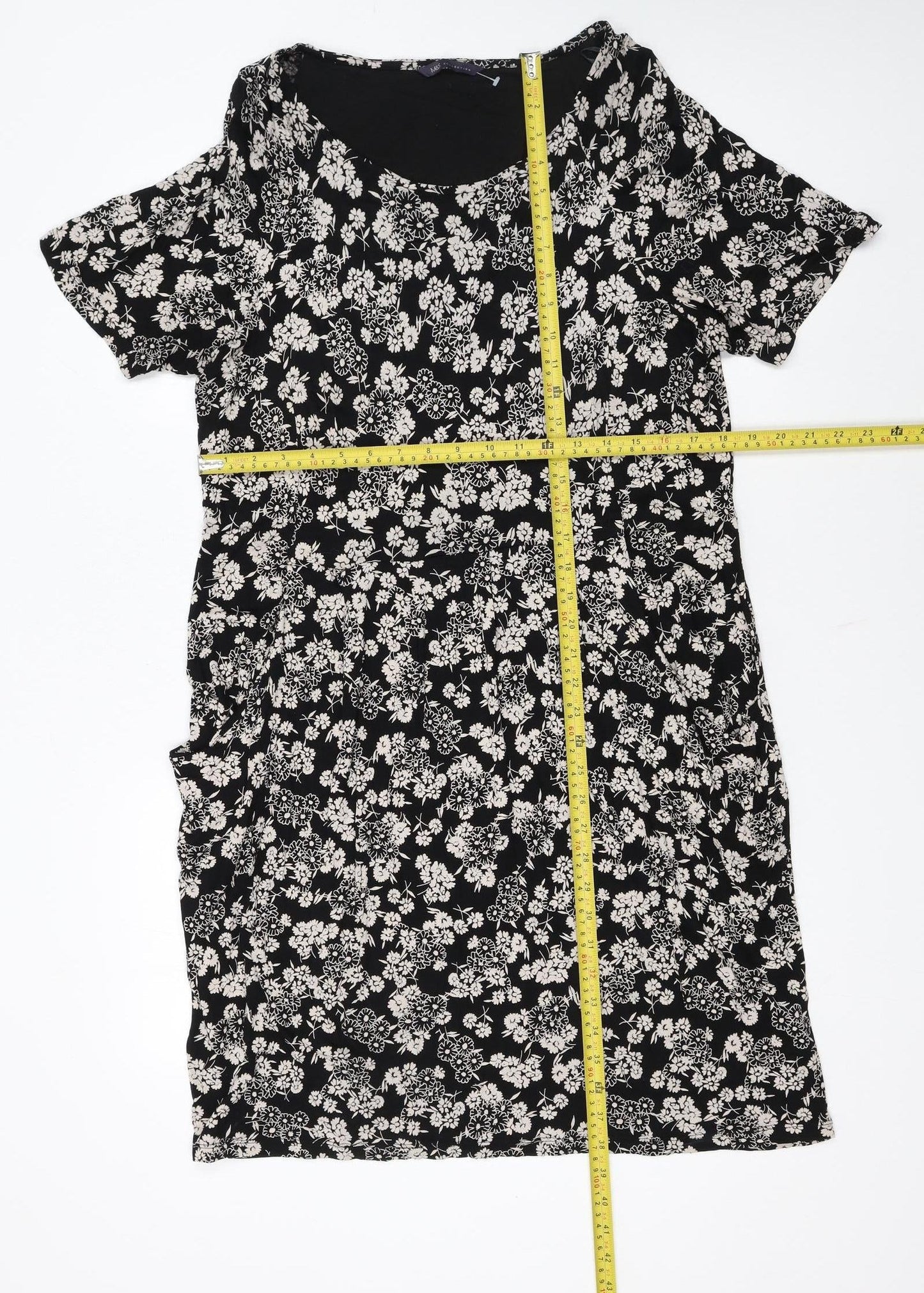Marks and Spencer Women Black Floral Shift Knee Length Dress Size 18