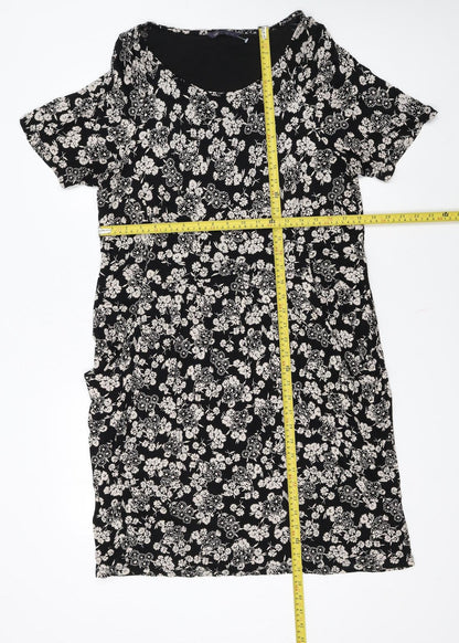 Marks and Spencer Women Black Floral Shift Knee Length Dress Size 18