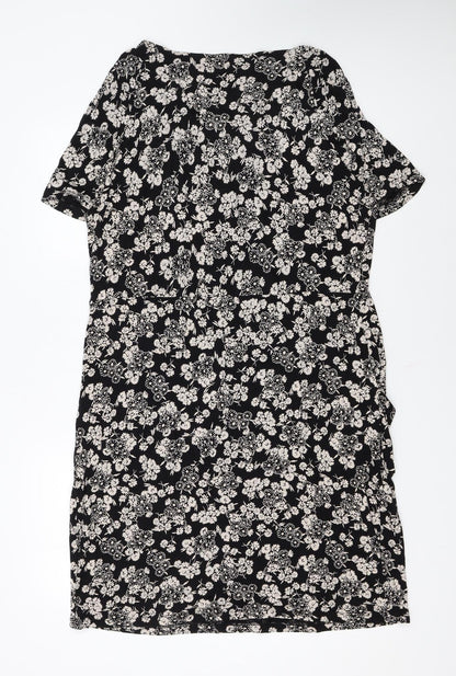 Marks and Spencer Women Black Floral Shift Knee Length Dress Size 18