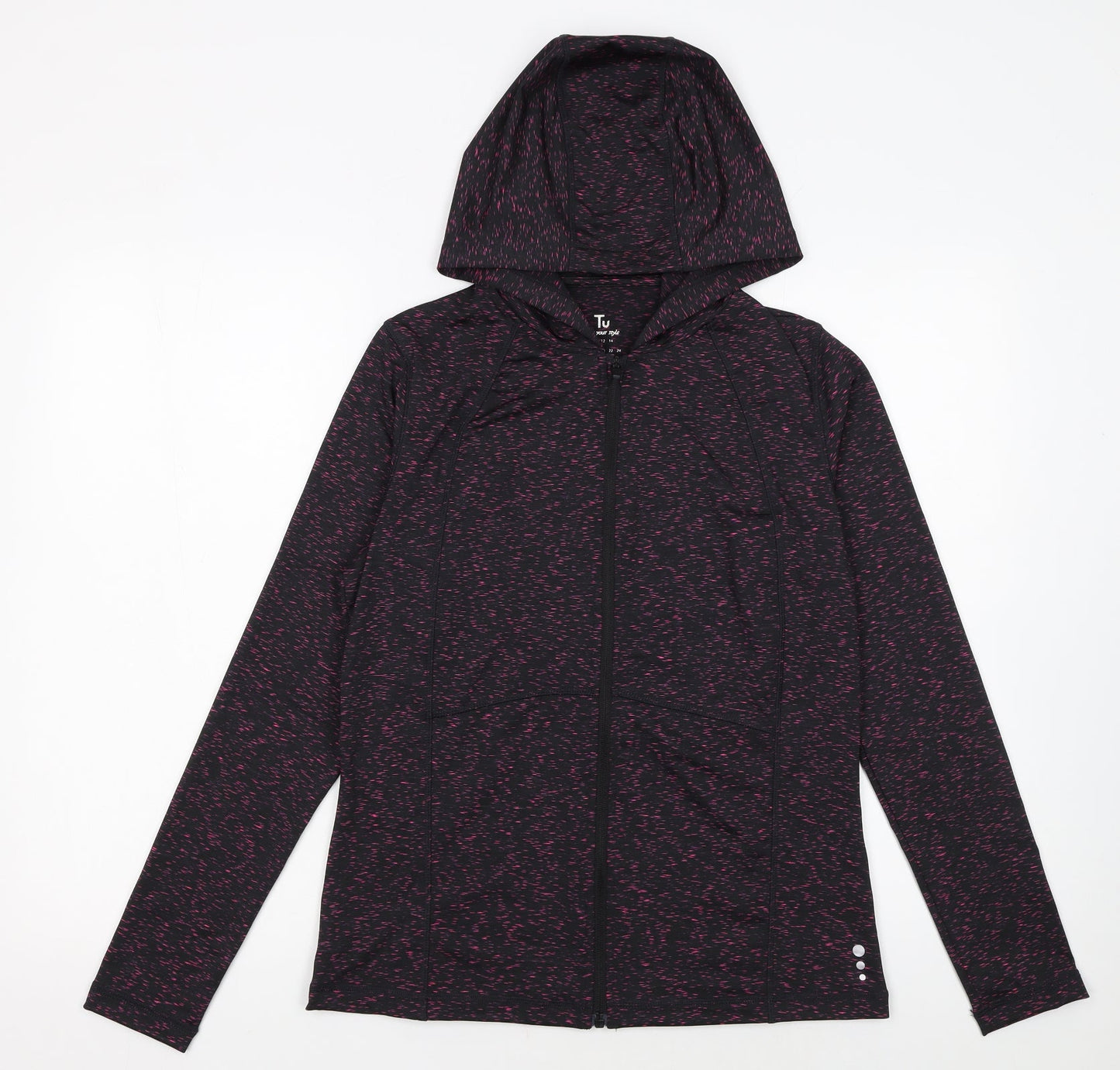 Tu Women’s Black Pink Full Zip Hooded Sweatshirt Size 10 Polyester Blend
