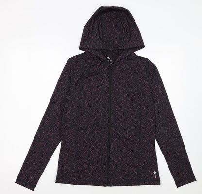 Tu Women’s Black Pink Full Zip Hooded Sweatshirt Size 10 Polyester Blend