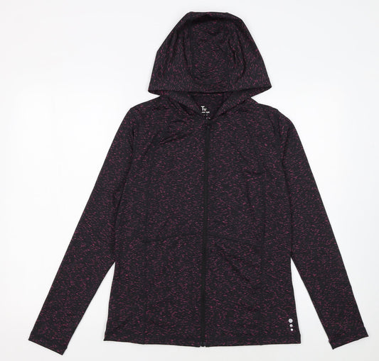 Tu Women’s Black Pink Full Zip Hooded Sweatshirt Size 10 Polyester Blend
