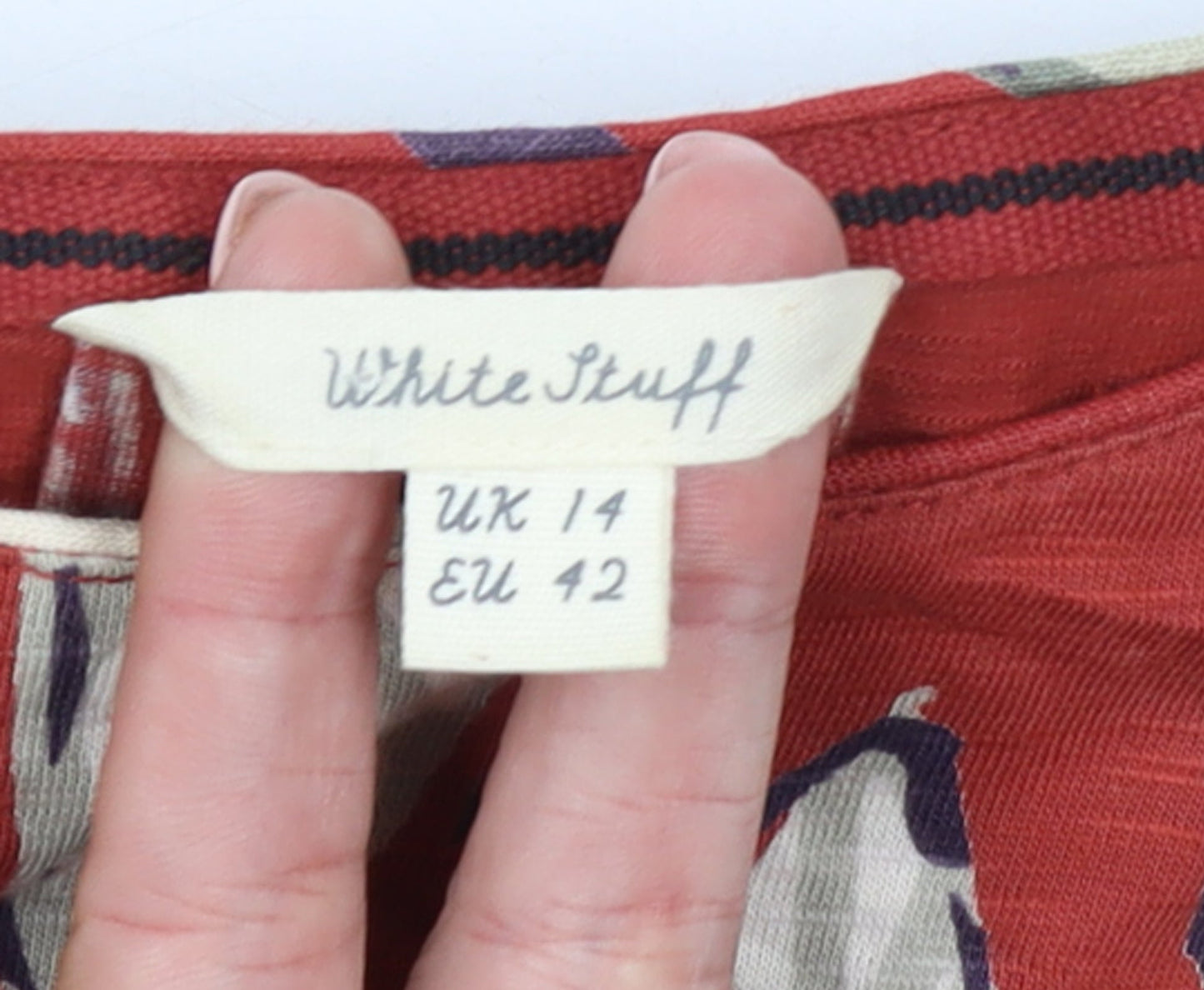 White Stuff Women’s Red Leaf Print Cotton T-Shirt UK 14
