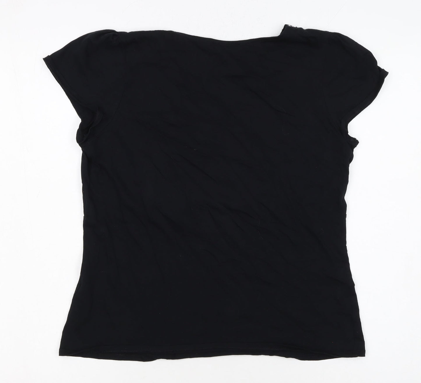 Marks and Spencer Women’s Black Sequin V-Neck Short Sleeve Cotton T-Shirt UK 14