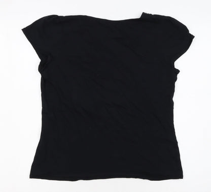 Marks and Spencer Women’s Black Sequin V-Neck Short Sleeve Cotton T-Shirt UK 14