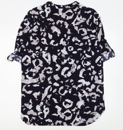 Wallis Women Blue Animal Print Shift Dress Size M 3/4 Sleeve