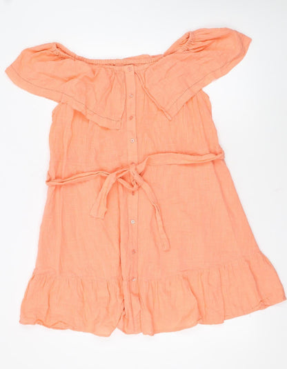 Primark Women's Orange Off Shoulder Short Cotton Dress Size 16