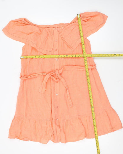 Primark Women's Orange Off Shoulder Short Cotton Dress Size 16