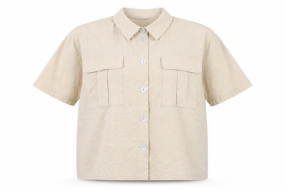 Tu Womens Beige Short Sleeve Collared Button-Up Linen Blend Shirt Size 22