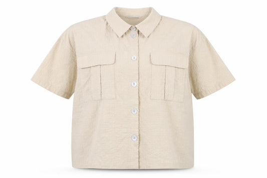 Tu Womens Beige Short Sleeve Collared Button-Up Linen Blend Shirt Size 22