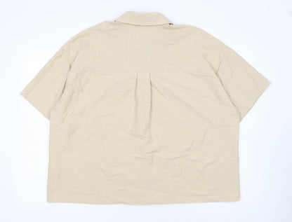 Tu Womens Beige Short Sleeve Collared Button-Up Linen Blend Shirt Size 22