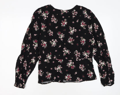 Dorothy Perkins Womens Black Floral Lace Trim V-Neck Blouse Size 12