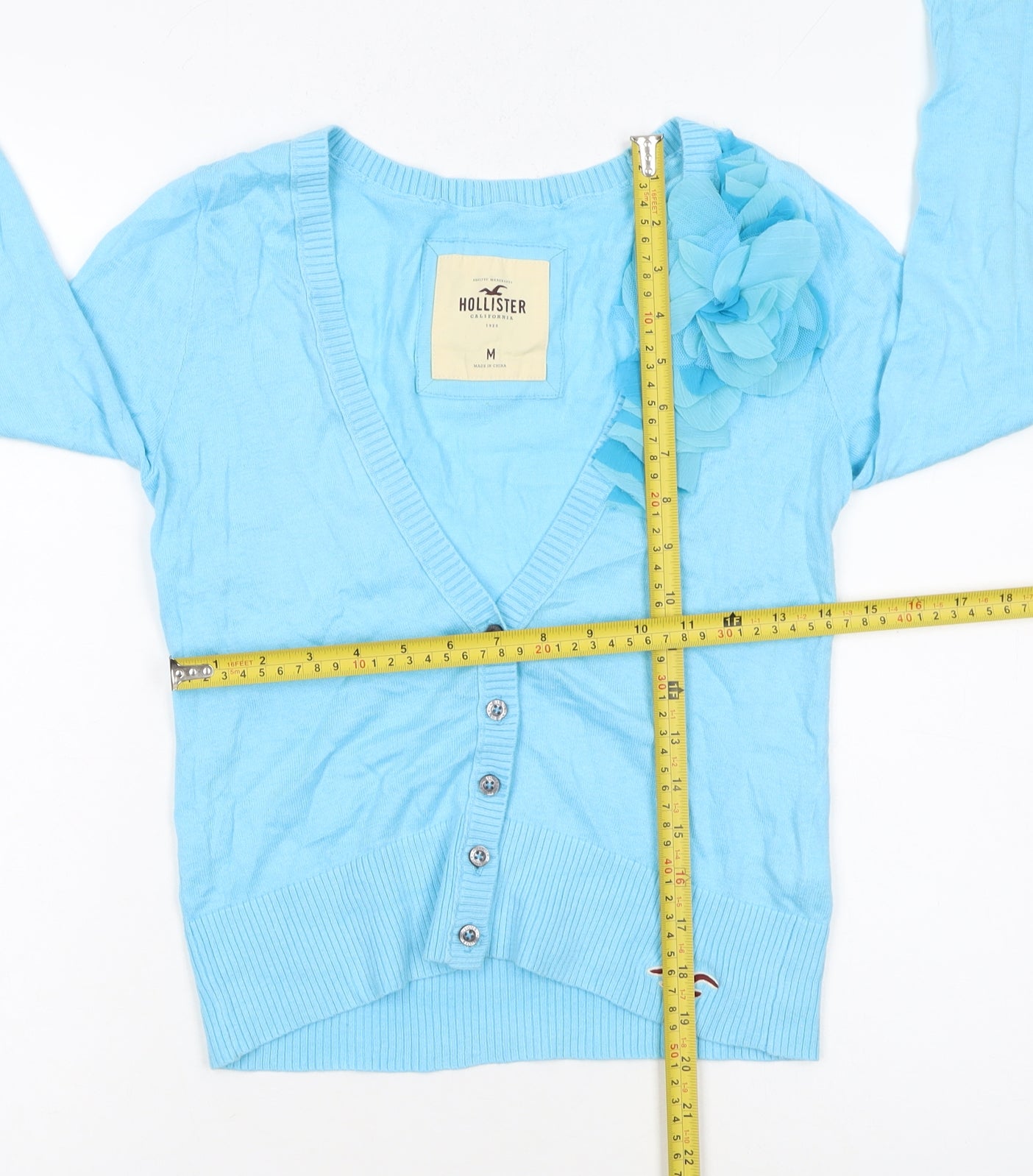 Hollister Women's Blue Cotton Blend Cardigan M V-Neck Knit