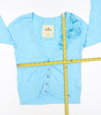 Hollister Women's Blue Cotton Blend Cardigan M V-Neck Knit