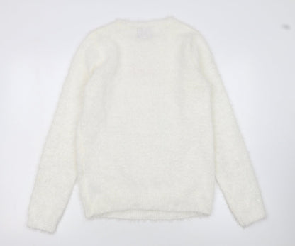 Seasons Greetings Women's Ivory Christmas Penguin Sequin Jumper Size 12