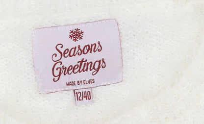Seasons Greetings Women's Ivory Christmas Penguin Sequin Jumper Size 12
