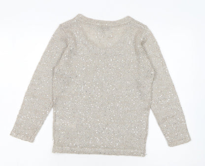 Great Plains Women Beige Sequin Knit Pullover Jumper Size S