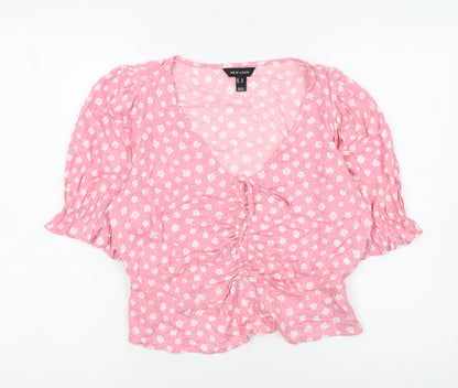 New Look Women's Pink Floral Viscose Cropped Blouse Size 12