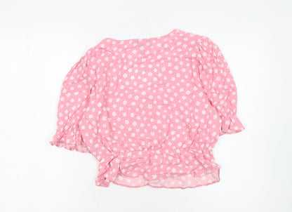 New Look Women's Pink Floral Viscose Cropped Blouse Size 12