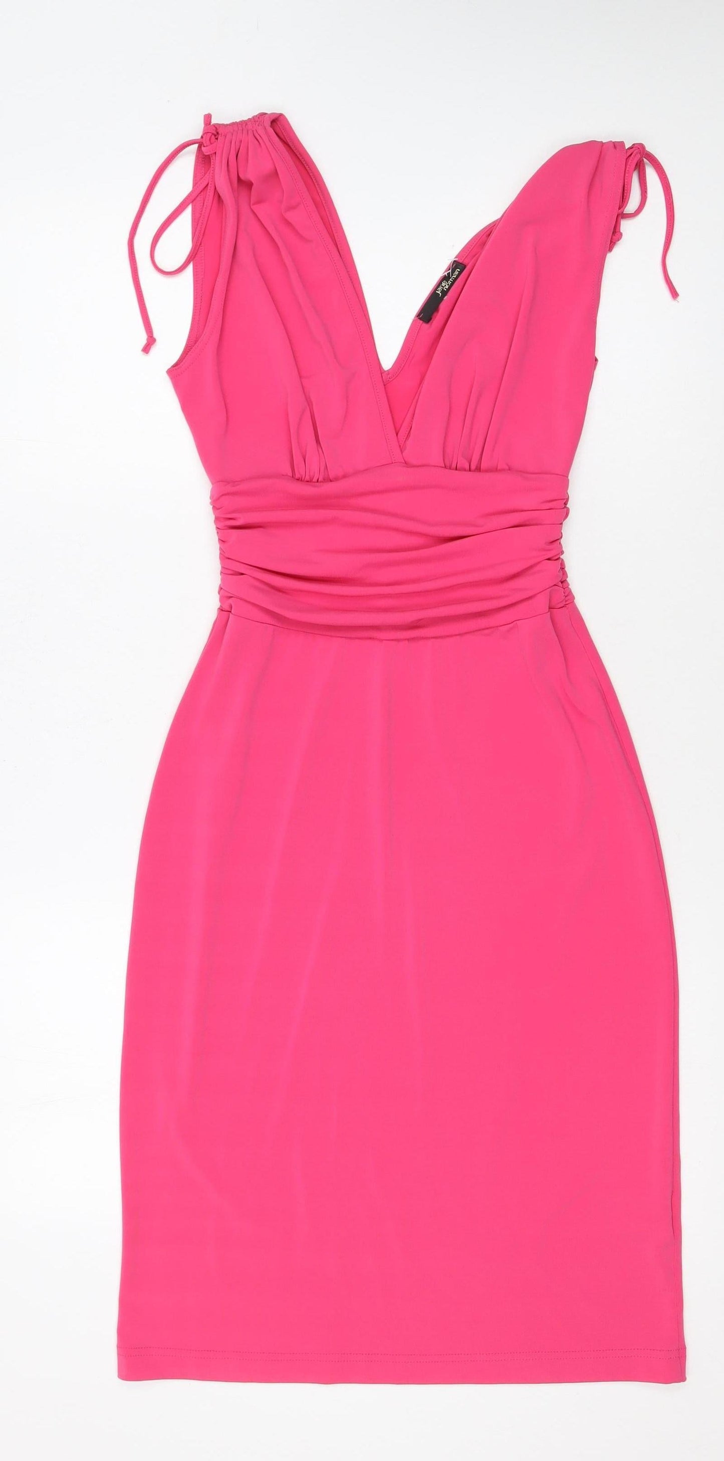 Jane Norman Women’s Pink Bodycon Ruched V-Neck Summer Dress Size 12