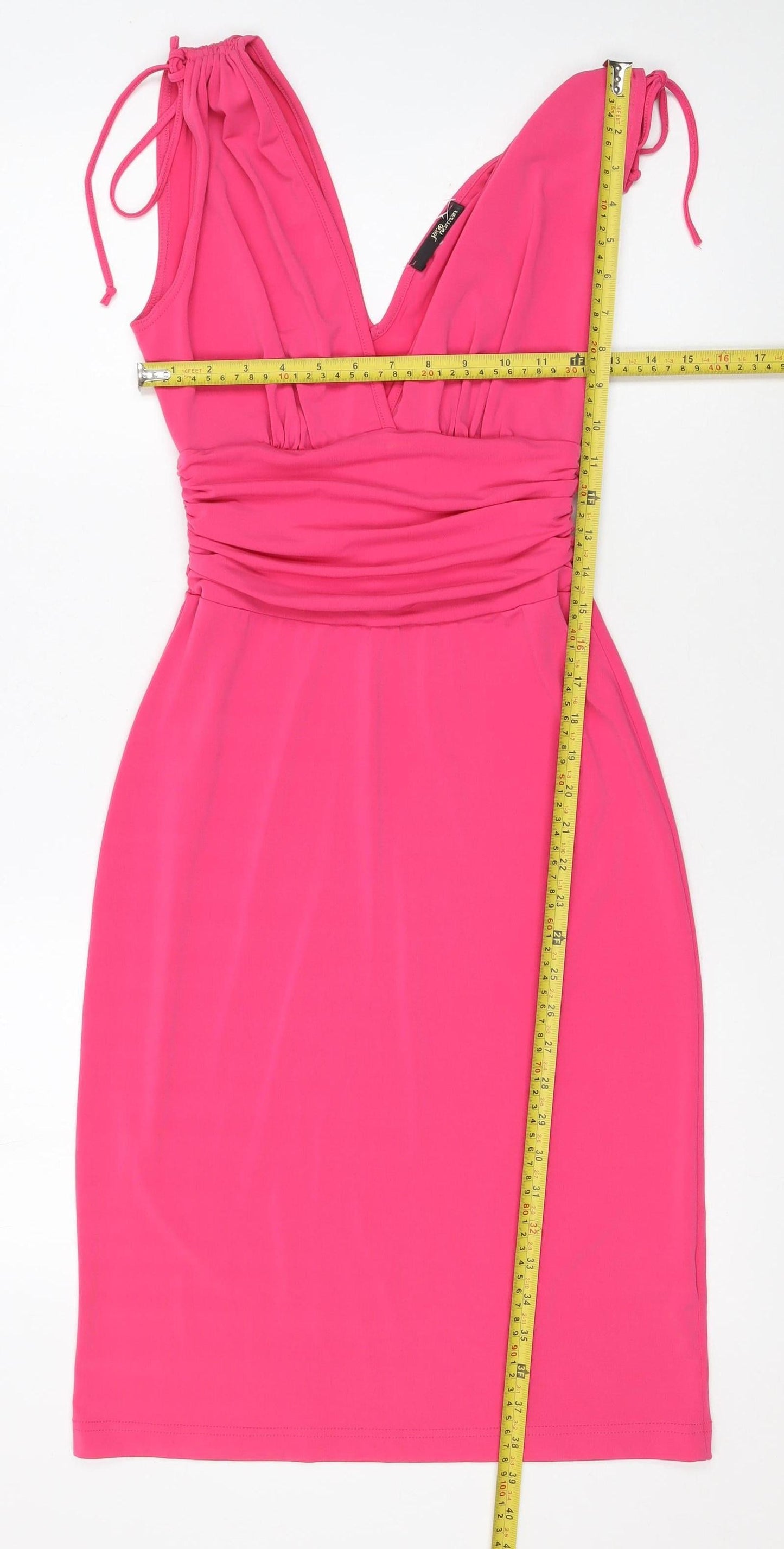 Jane Norman Women’s Pink Bodycon Ruched V-Neck Summer Dress Size 12