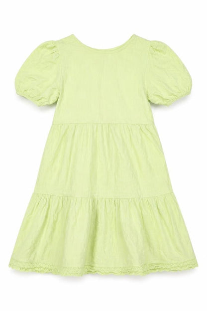 ZARA Girls Green Cotton A-Line Knee Length Puff Sleeve Dress 10 Years