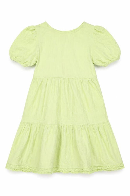 ZARA Girls Green Cotton A-Line Knee Length Puff Sleeve Dress 10 Years