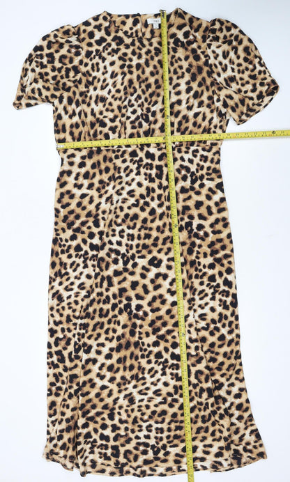Marks and Spencer Womens Brown Leopard Print Midi A-Line Dress Size 18