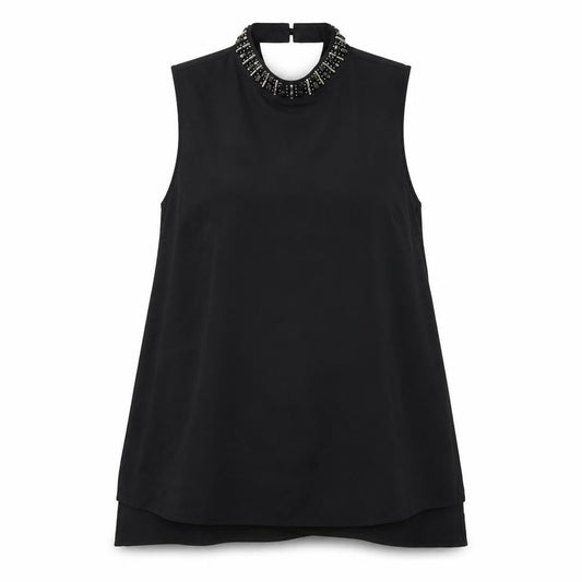 Papaya Womens Black Beaded High Neck Sleeveless Tunic Blouse Size 12